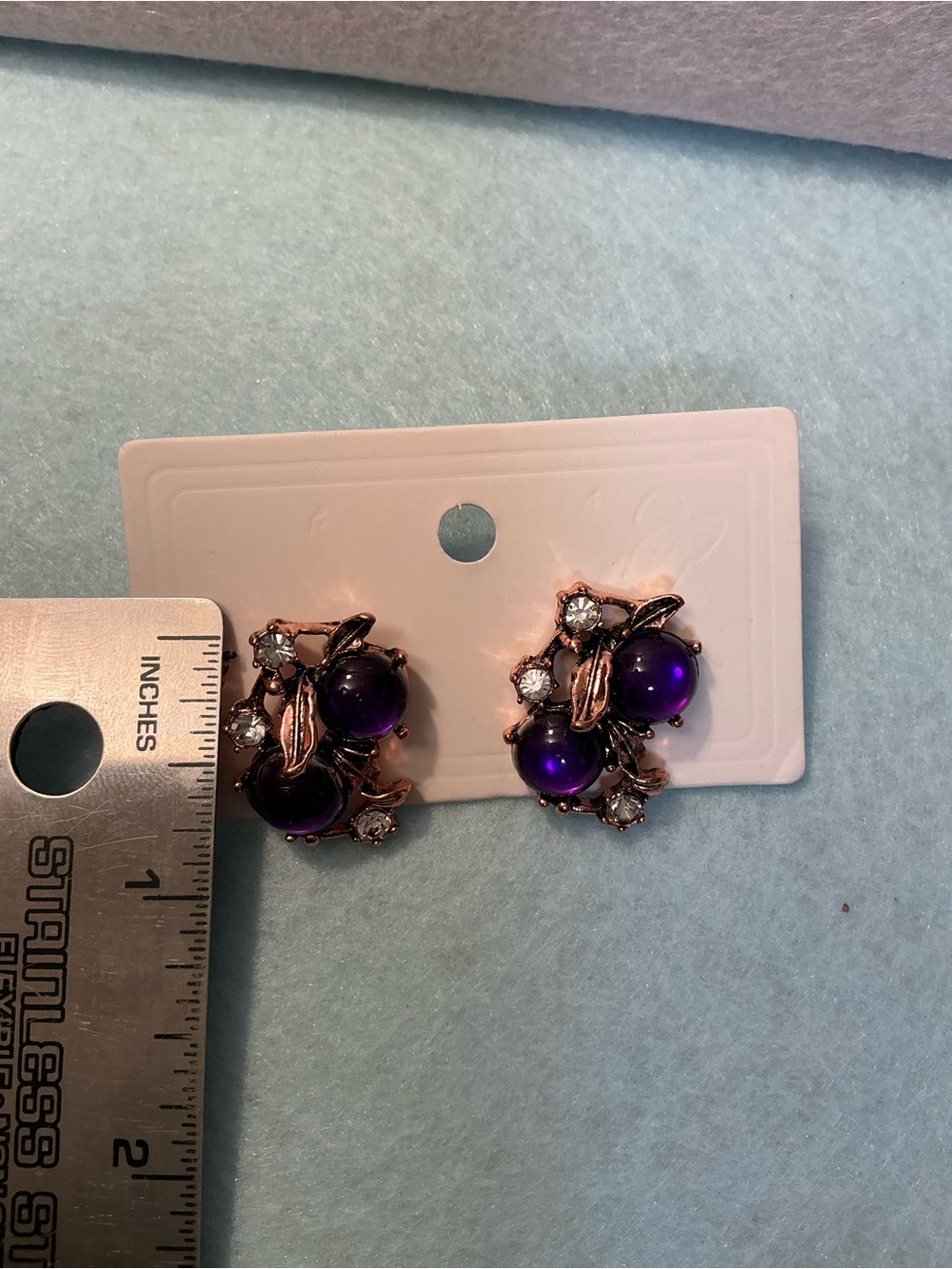 2395 - 113 Vintage Purple Cherry Cluster Rhinestone Stud Earrings - Picture 5 of 8